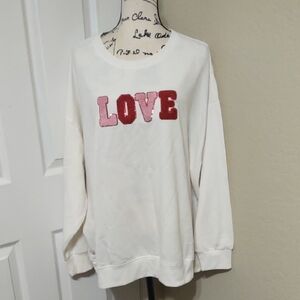 Emily Daniels Women's White Sweater with Pink and Red 'LOVE' Design